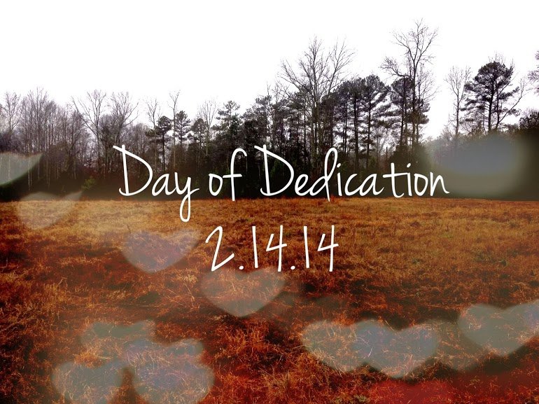 "Day of Dedication - 2.14.14" over a background image of the property