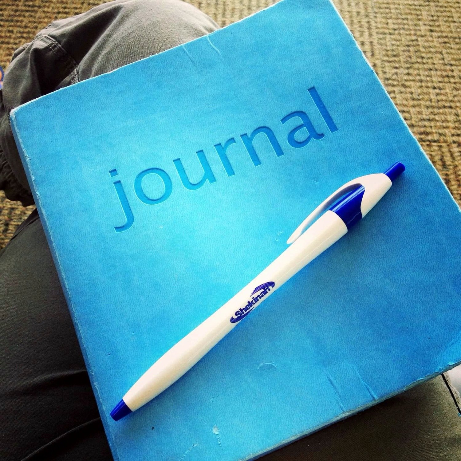Blue journal with pen